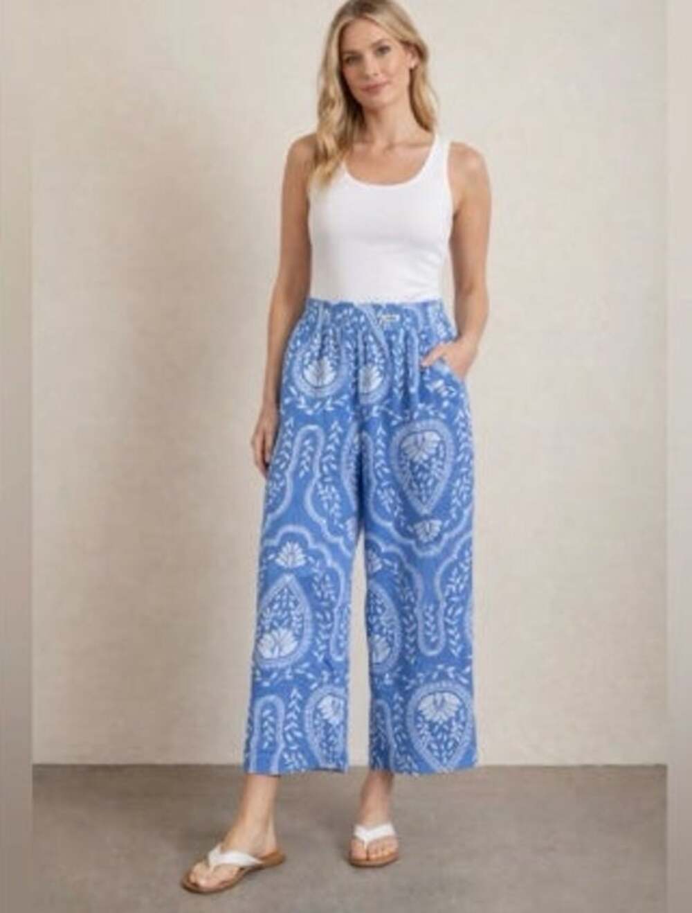 New NWT Joie Blue White Wide Leg Linen Pants Size XL